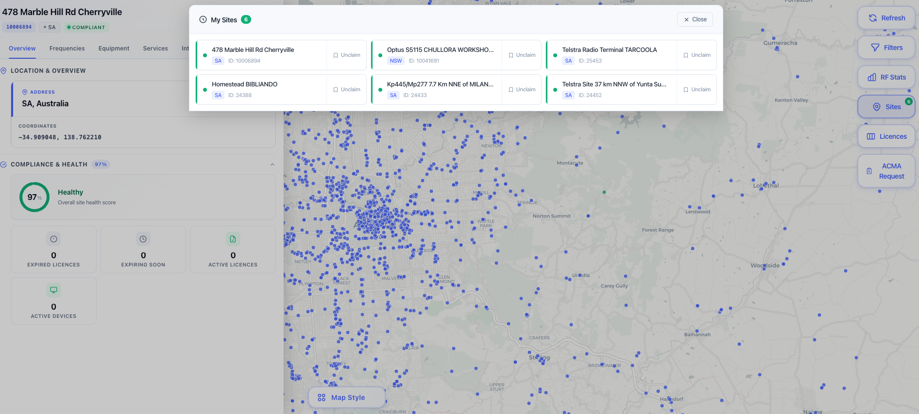 Portfolio Dashboard with status counts, expiry alerts, and service order links.