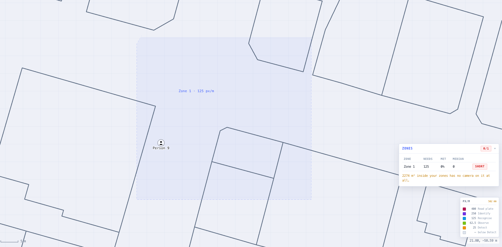 Per-zone requirements, set from the DORI bands or typed directly.