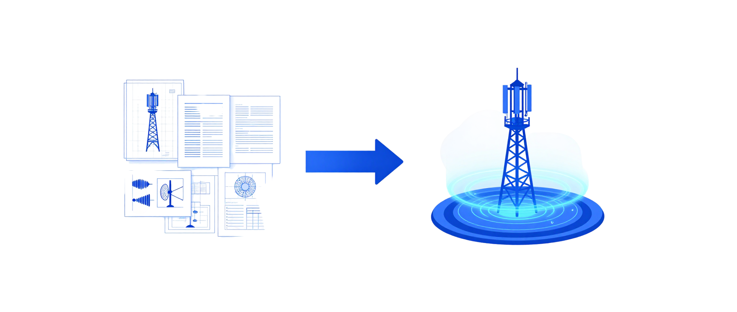 A surface radio system, an underground radio system and a point-to-point link, each simulated as a digital twin