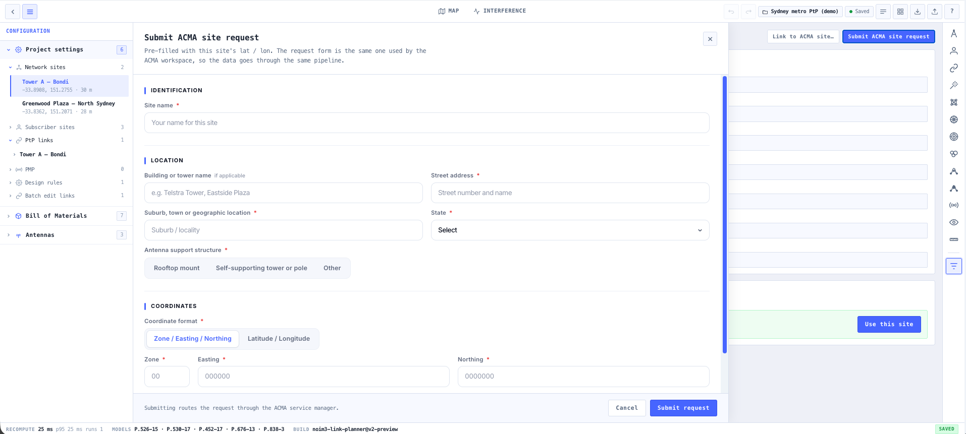 Custom site registration request lodged through the noIM3 engine.